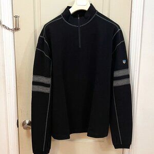 Kuhl Men's Size XL 100% Merino Wool L/S  Qtr Zip Crew Neck Pullover. Black/Grey.
